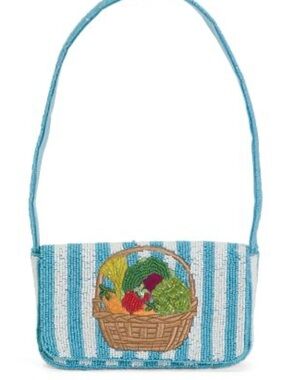 Blue Striped Veggie Basket Beaded Bag